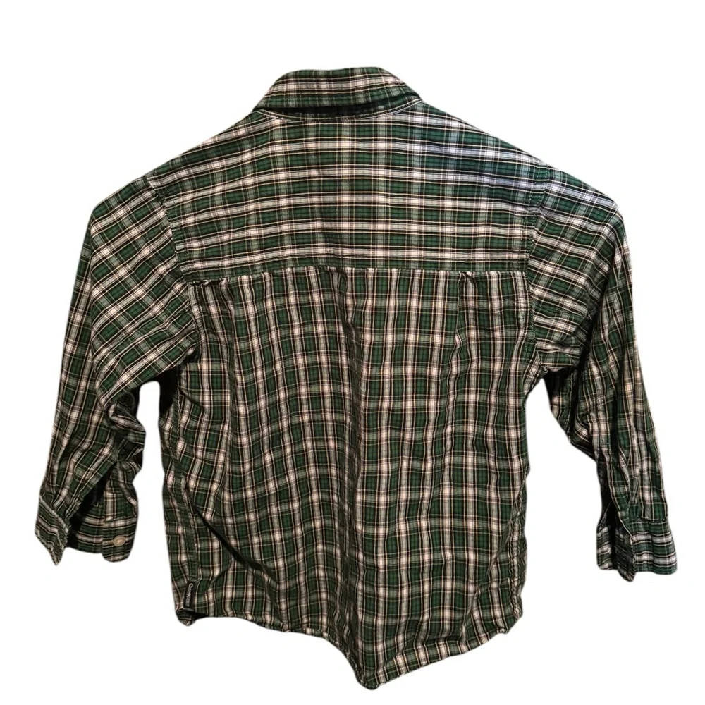 OshKosh B’gosh Boys Plaid Shirt Size 6 Green White Long Sleeve Button-Up